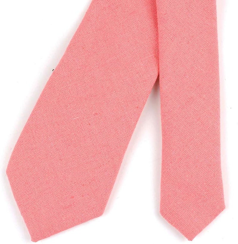 Elfeves Men's Skinny Solid Color Tie Causal Cotton Linen Narrow Slim cut Necktie - Image 5